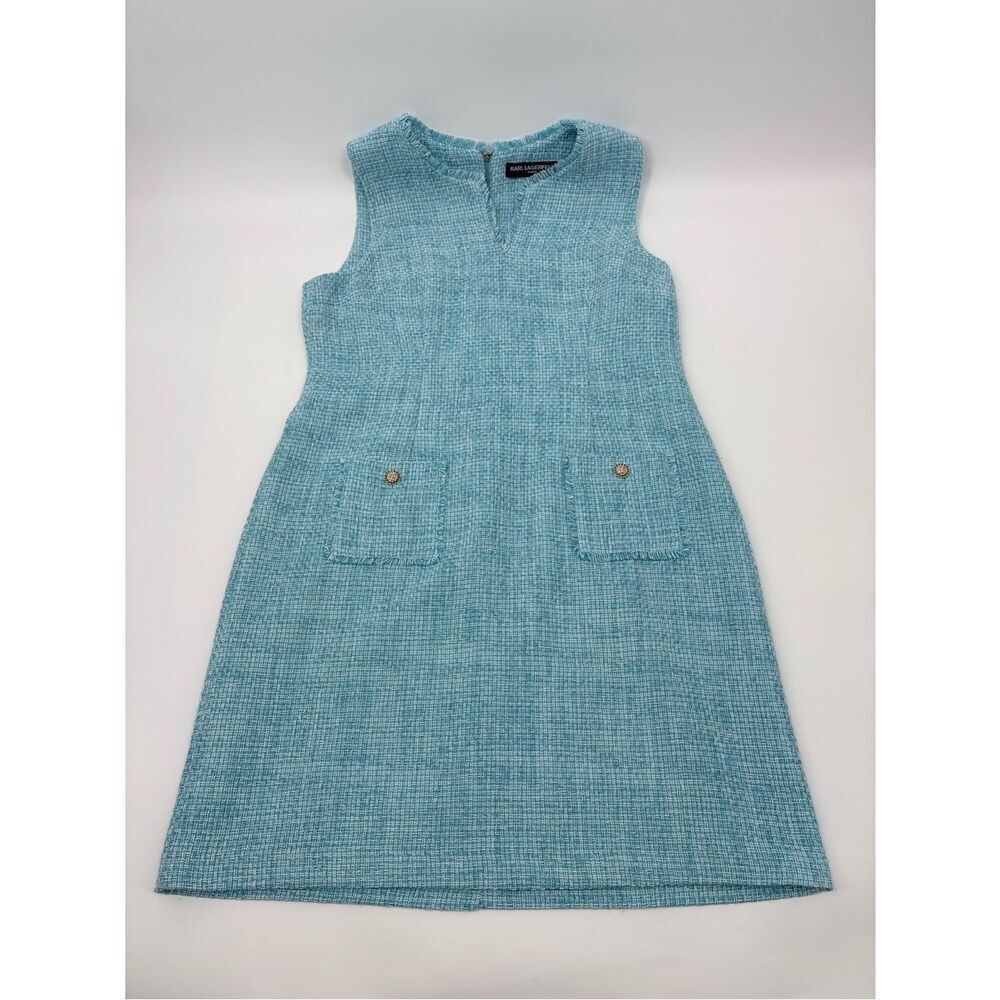 Karl Lagerfeld blue and white Tweed Pocket Dress